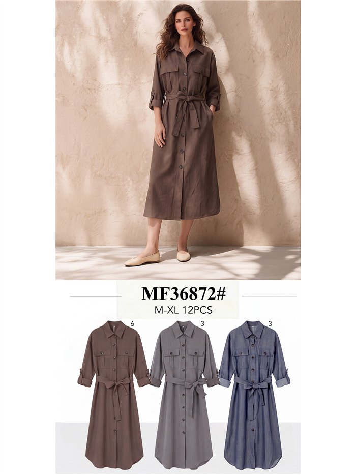Vestido camisero midi con cinturón