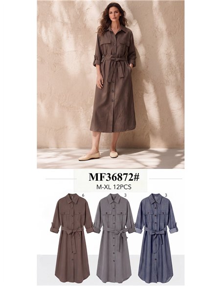 Vestido camisero midi con cinturón