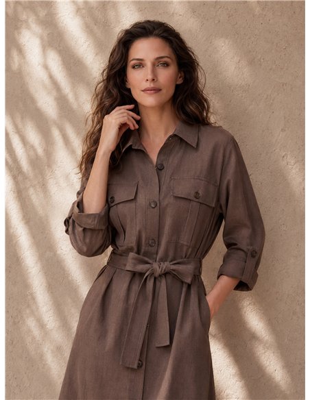 Vestido camisero midi con cinturón