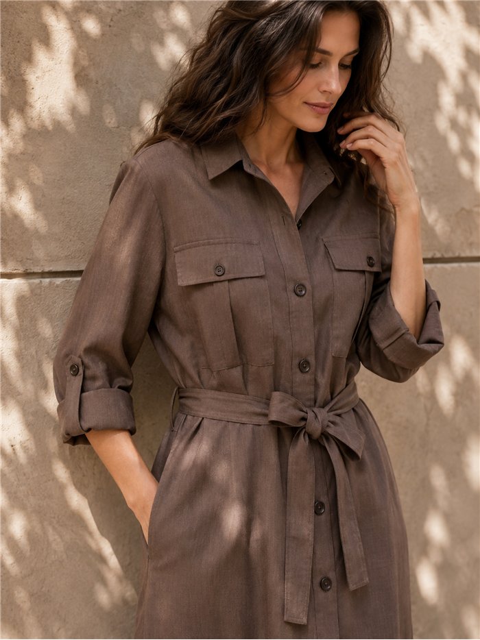 Vestido camisero midi con cinturón