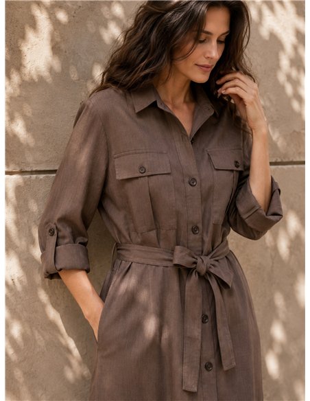 Vestido camisero midi con cinturón
