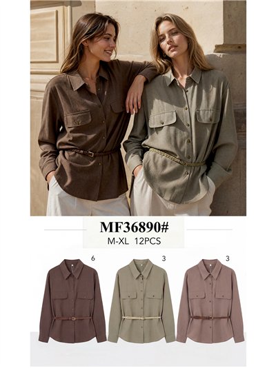 Camicia fluida in twill con cintura 2