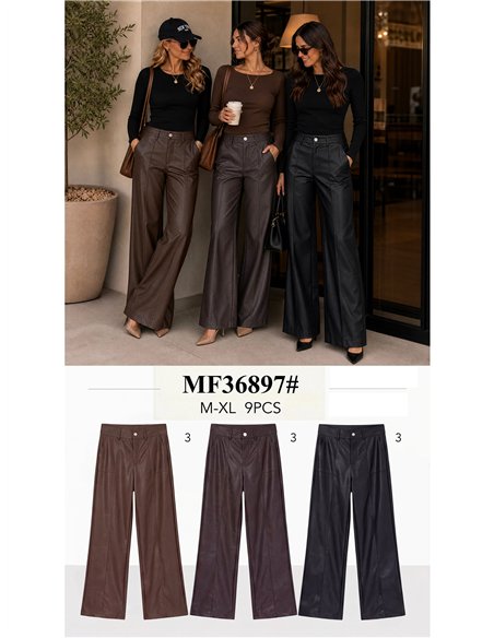 Pantalón wide leg efecto piel