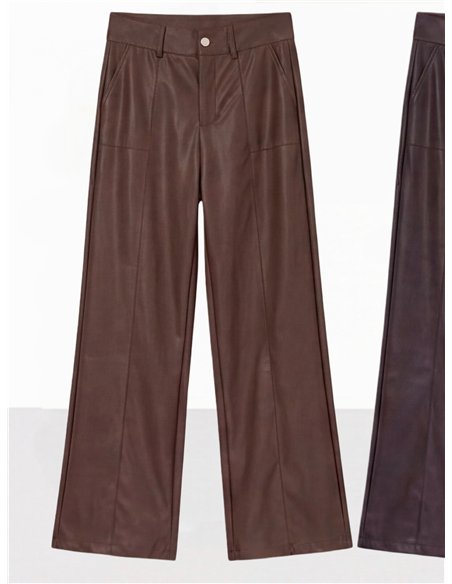 Pantalón wide leg efecto piel
