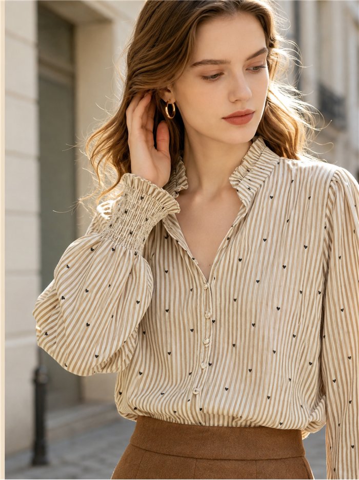 Blusa rayas corazoncitos de terciopelo
