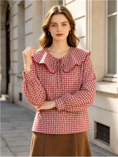 Blusa vichy con cuello volante