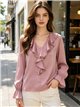 Blusa satinada con volante frontal