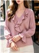 Blusa satinada con volante frontal
