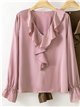 Blusa satinada con volante frontal