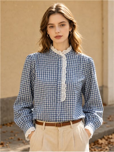 Camisa vichy con puntilla
