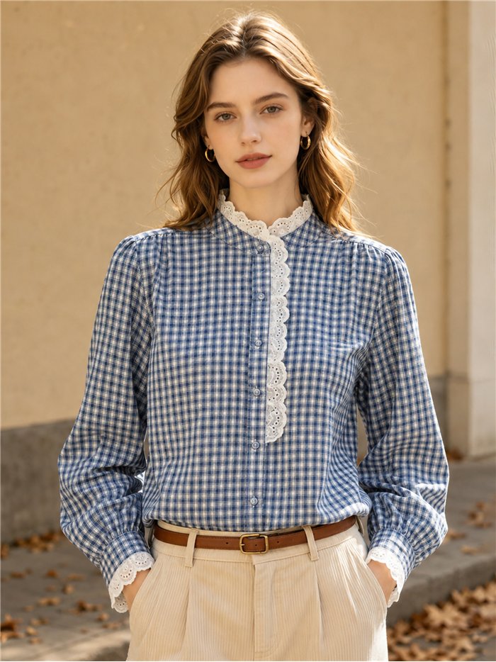Camisa vichy con puntilla