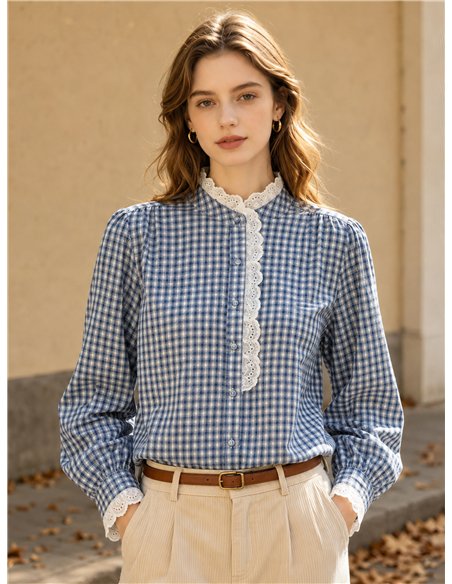 Camisa vichy con puntilla