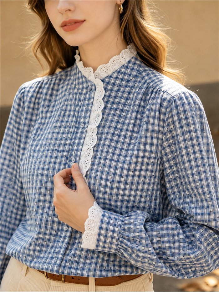 Camisa vichy con puntilla
