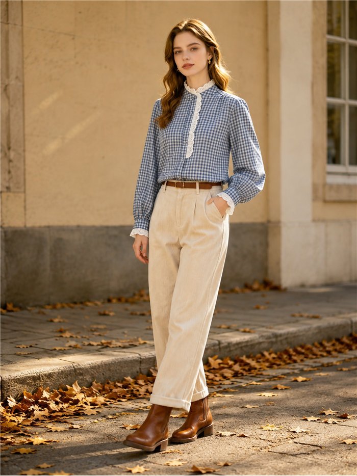 Camisa vichy con puntilla