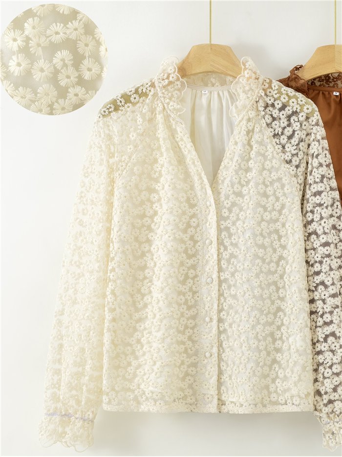 Blusa encaje floral con volante