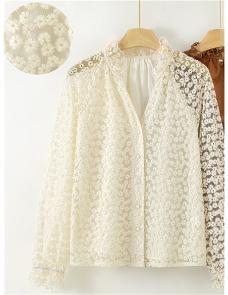 Blusa encaje floral con volante