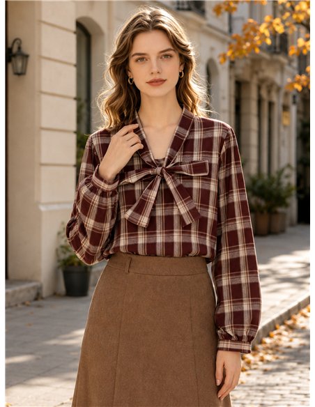 Blusa cuadros con lazada
