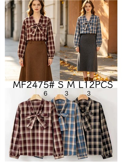 Blusa cuadros con lazada 2