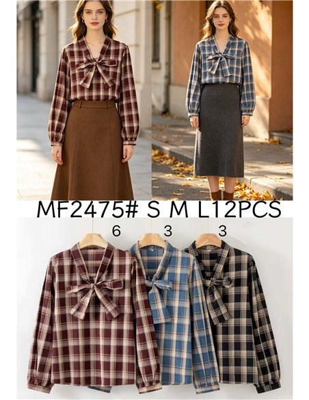 Blusa cuadros con lazada