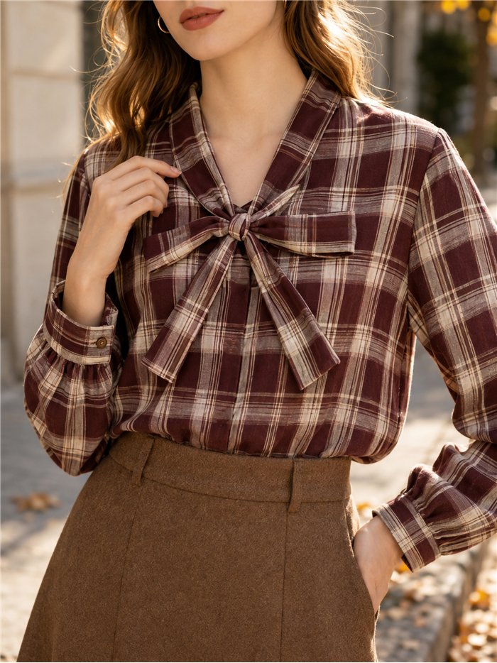 Blusa cuadros con lazada