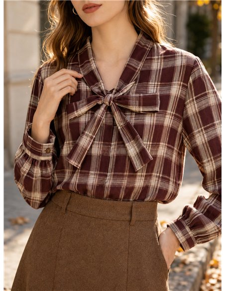Blusa cuadros con lazada