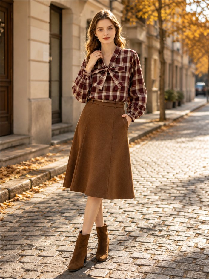 Blusa cuadros con lazada