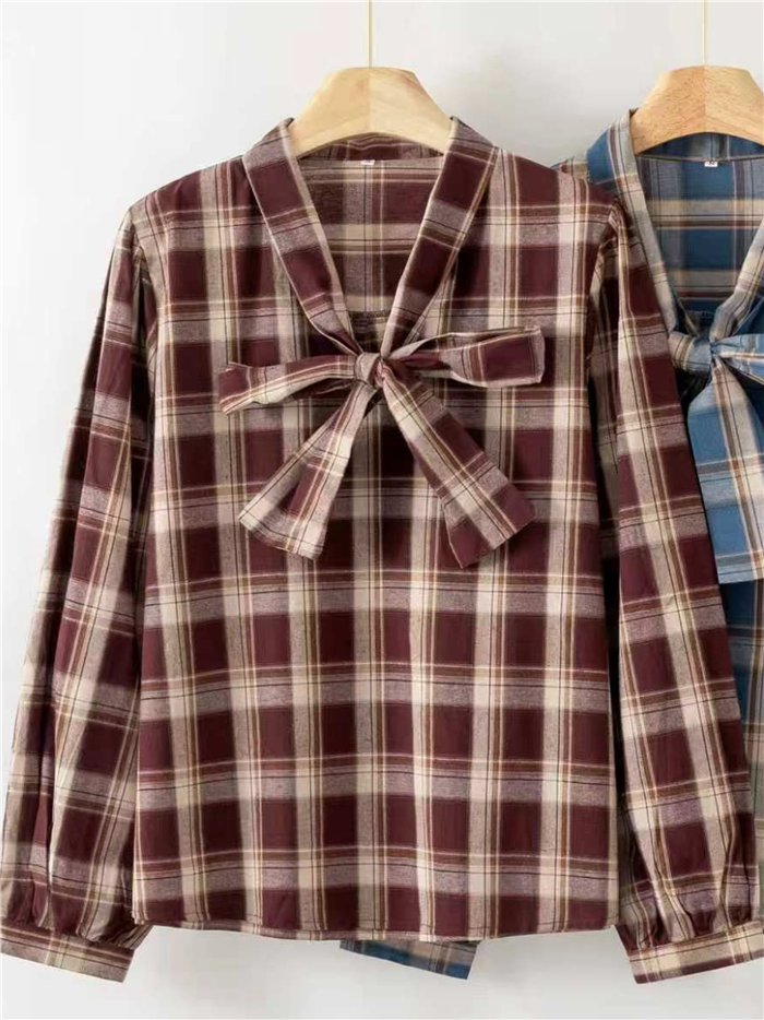 Blusa cuadros con lazada