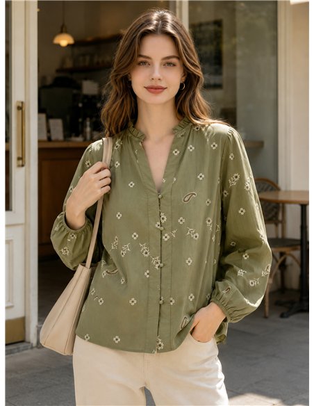 Camicetta ricamata con fiori e motivo paisley