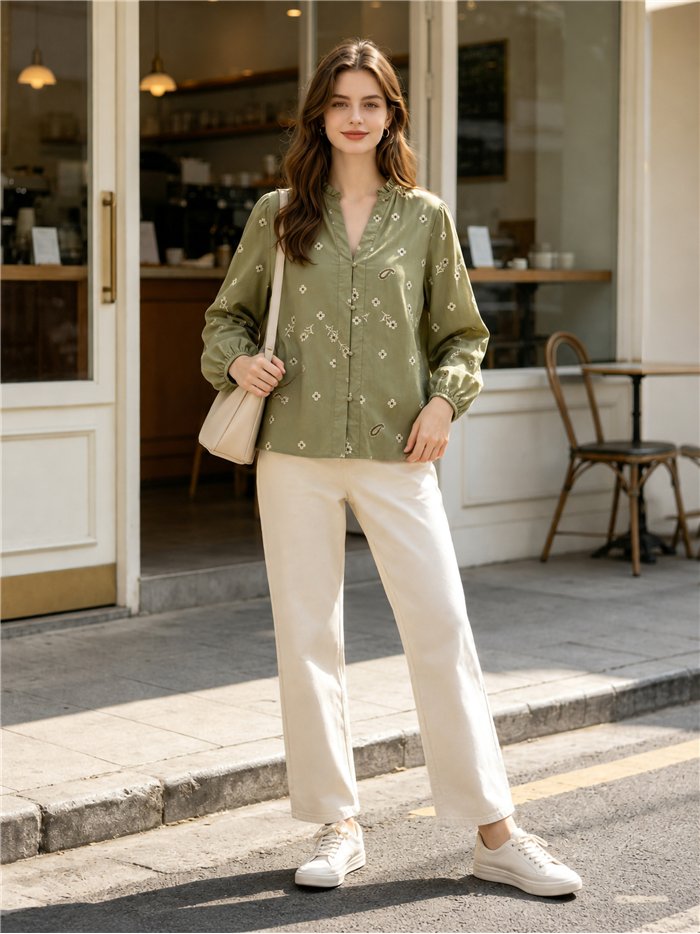 Camicetta ricamata con fiori e motivo paisley