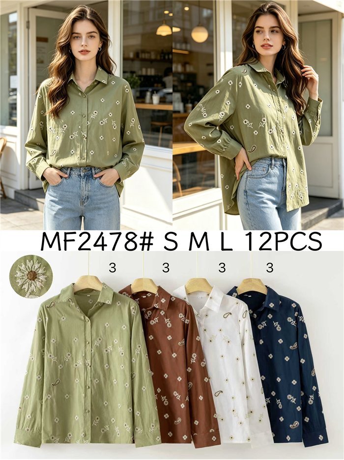 Camisa bordada de flores y paisley