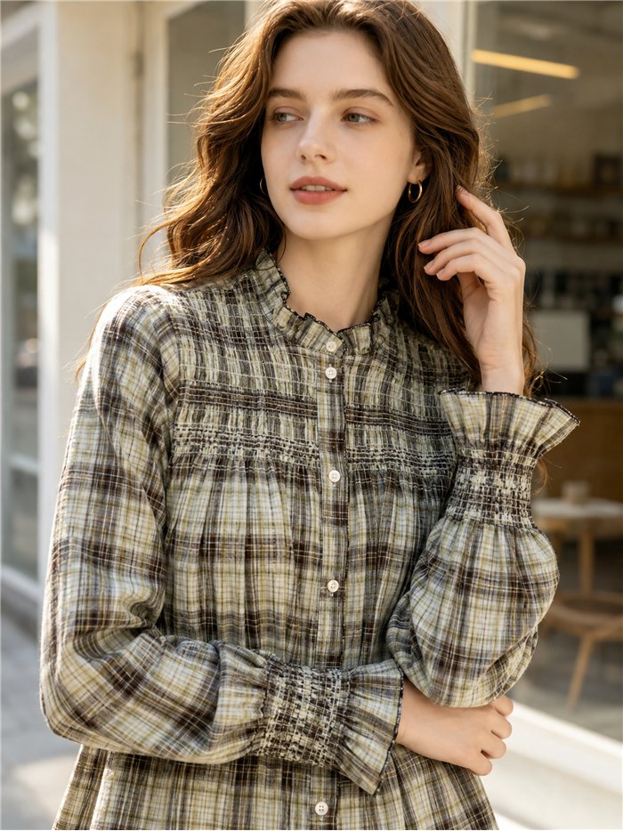 Camisa cuadros con frunces