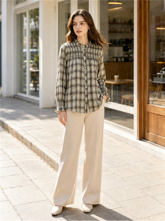 Camisa cuadros con frunces