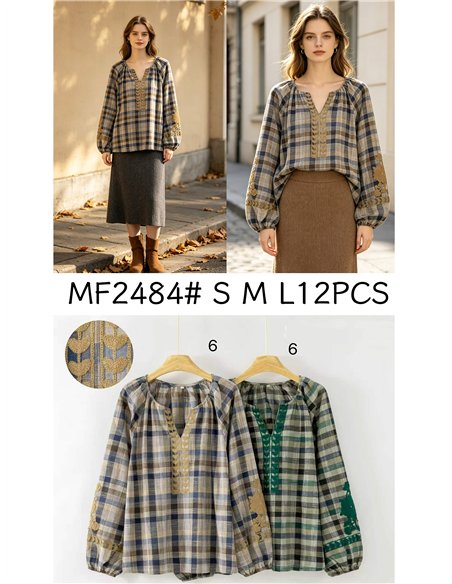 Blusa cuadros con bordado