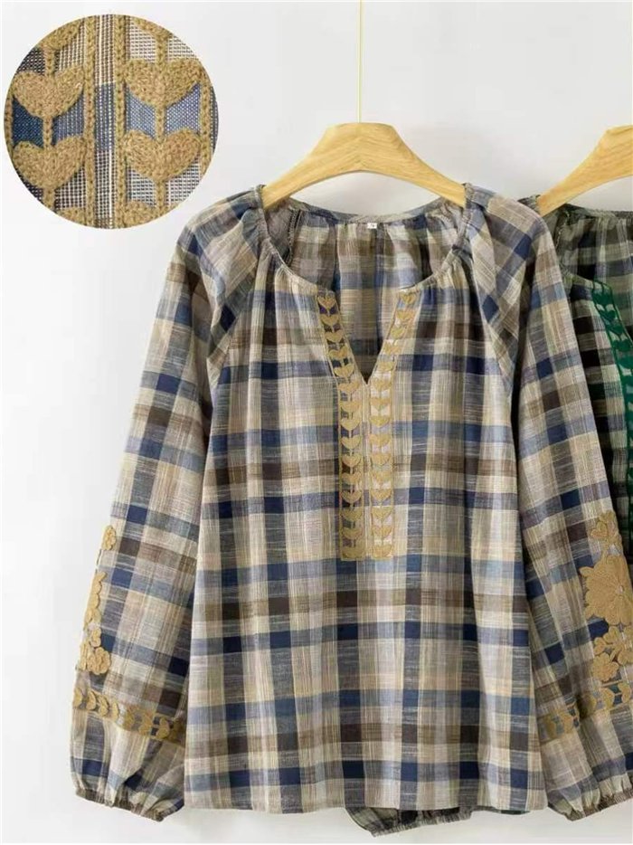 Blusa cuadros con bordado