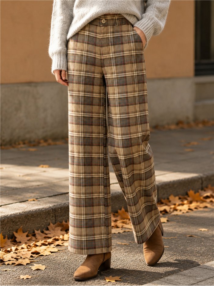 Pantalón wide leg cuadros