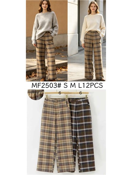 Pantalón wide leg cuadros