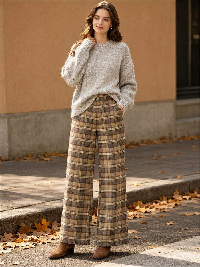 Pantalón wide leg cuadros