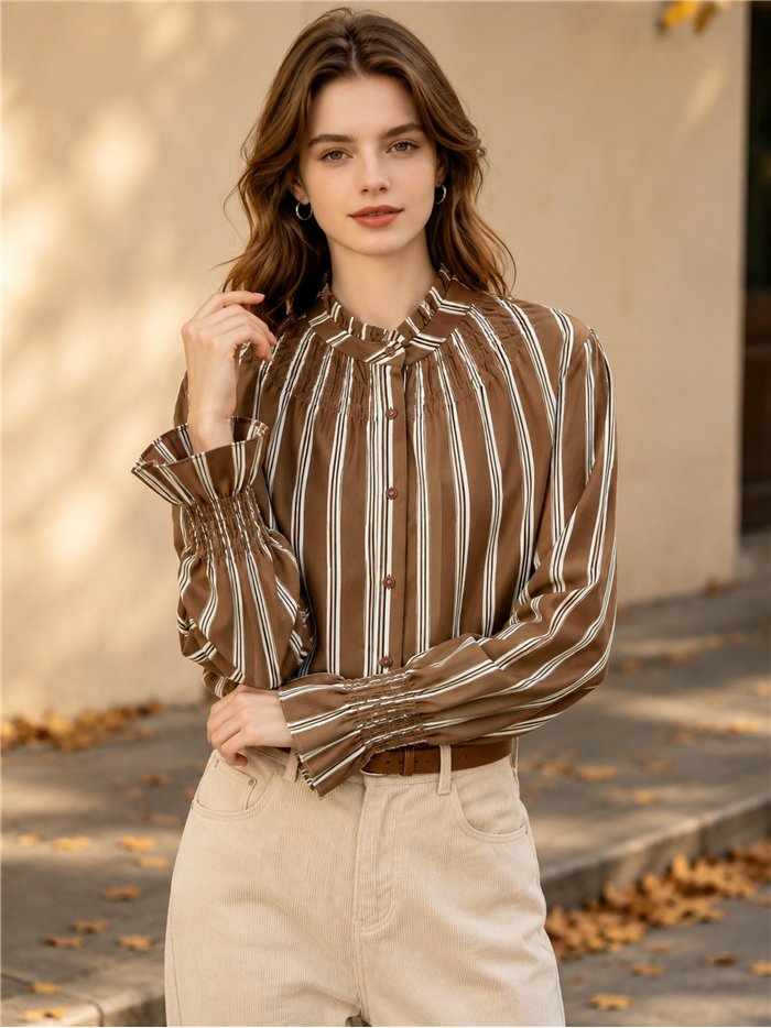 Smocked striped blouse
