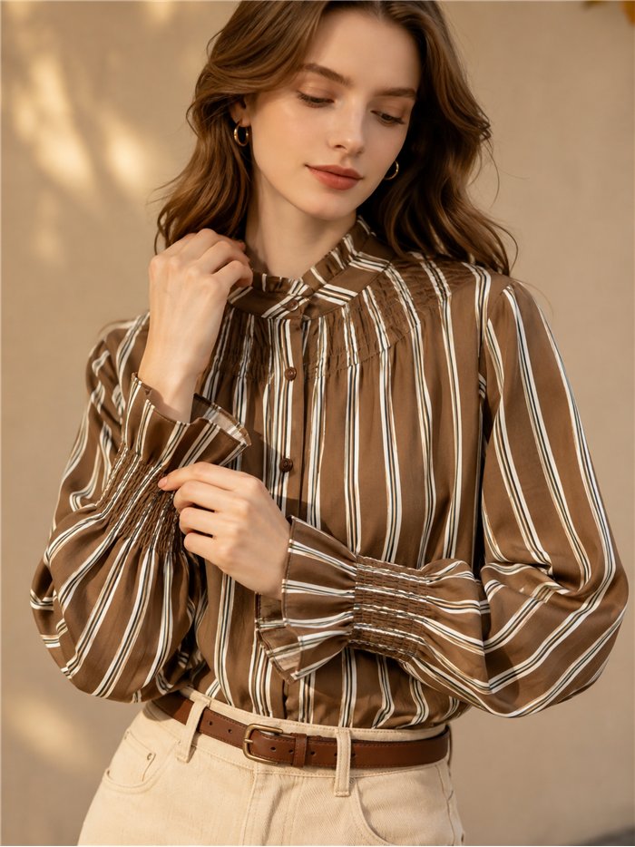Smocked striped blouse