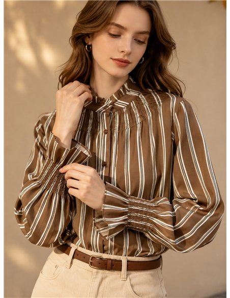Smocked striped blouse