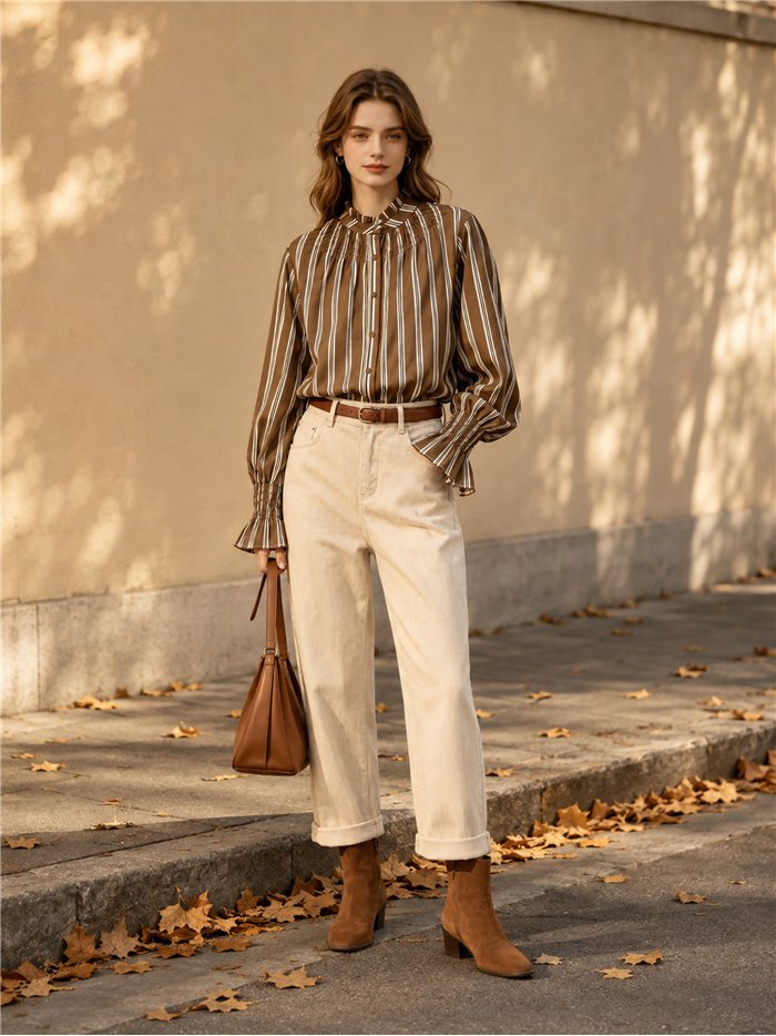 Smocked striped blouse