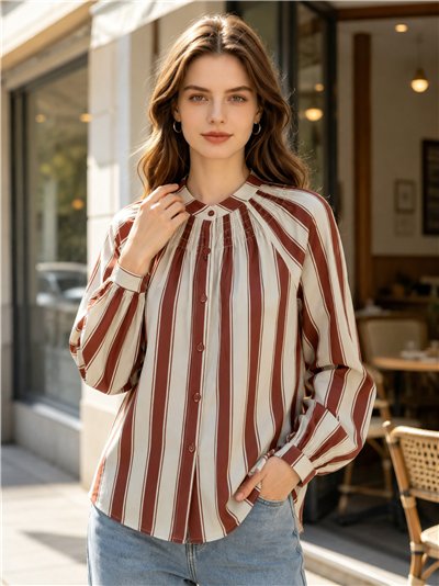 Blusa rayas cuello mao con frunces