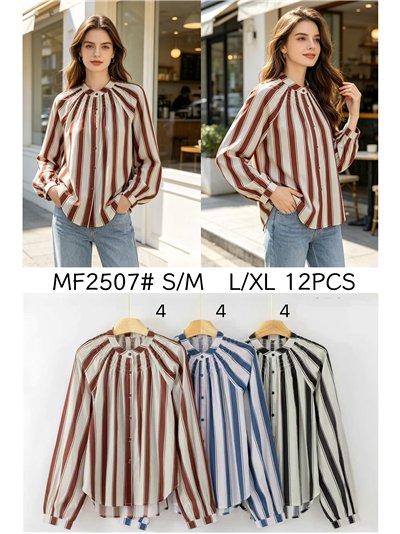 Blusa rayas cuello mao con frunces 2