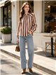 Blusa rayas cuello mao con frunces