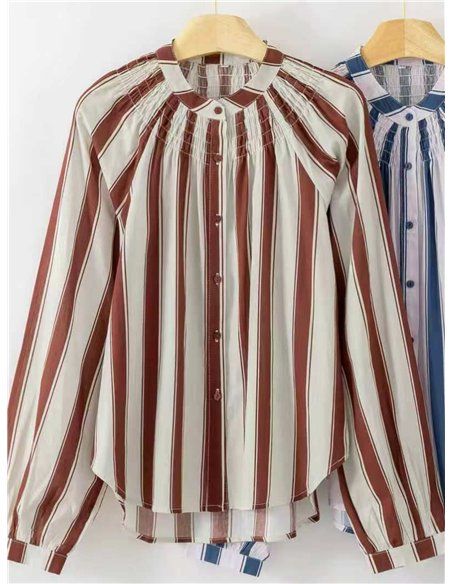 Blusa rayas cuello mao con frunces