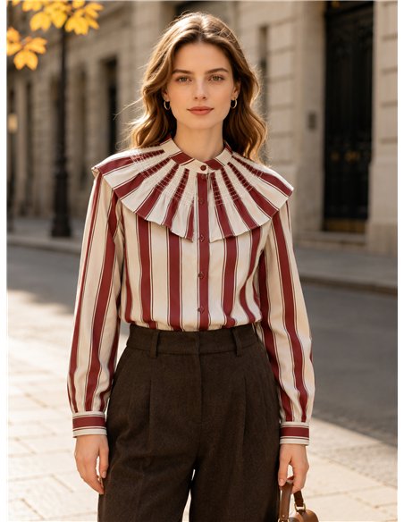 Striped ruffle collar blouse