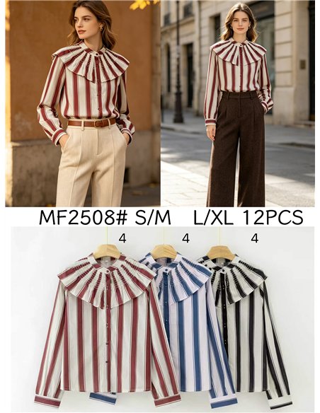 Striped ruffle collar blouse