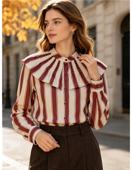 Striped ruffle collar blouse