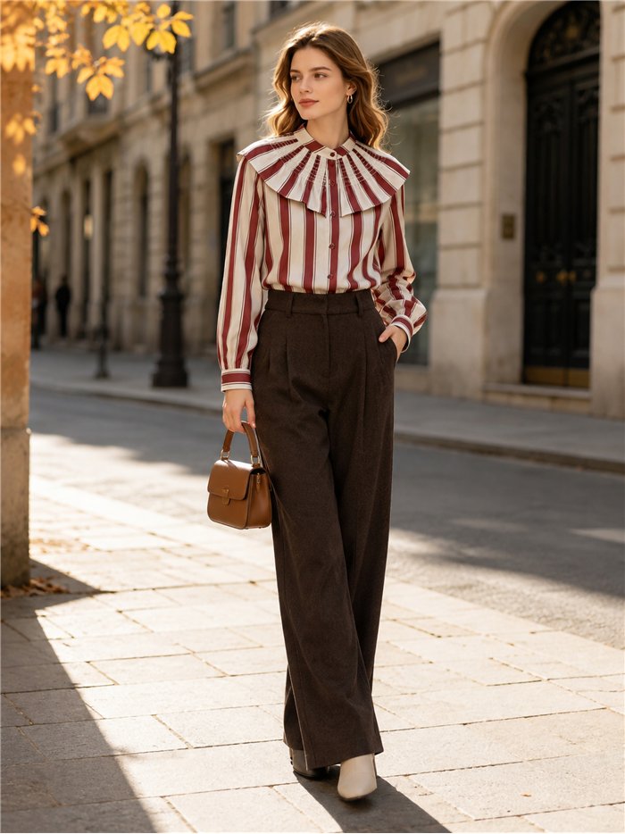 Striped ruffle collar blouse