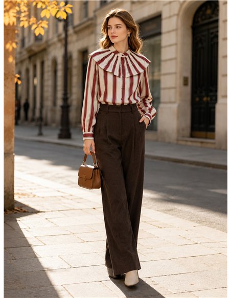 Striped ruffle collar blouse